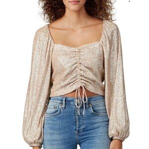 SIMKHAI Sequin Ruched Front Long Sleeve Blouse